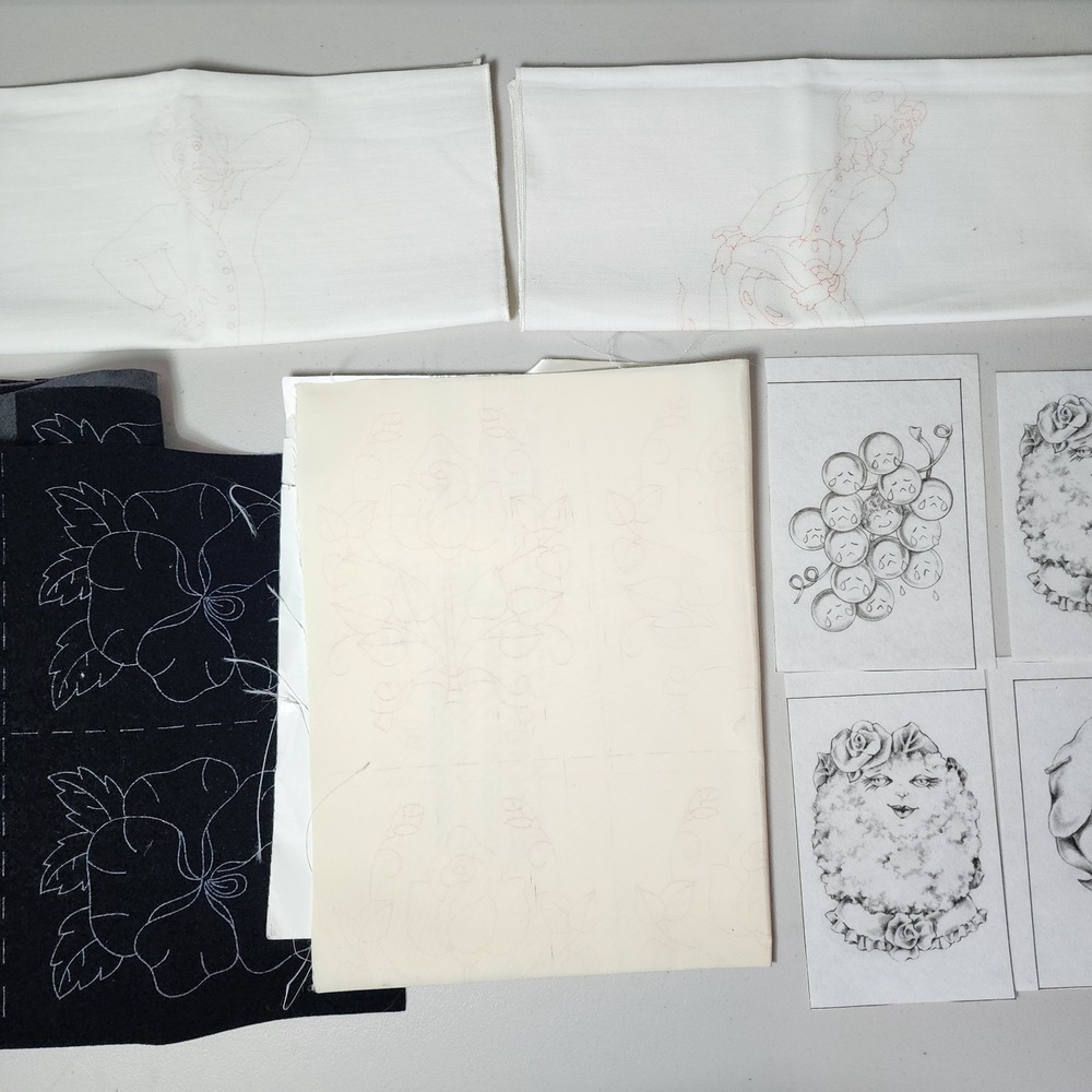 VTG Craft Supply Lot Floral Velvet Satin Designs Templates Fabric
